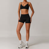 Freemyself recycled Yoga Set - Women's Street-Ready Strappy Bra & Workout Shorts | Gym to Street Running