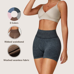 Freemyself Seamless Sandwashed Yoga Shorts High-Waisted Butt-Lifting Shorts Tight-Fitting Running Sports Fitness Yoga Pants