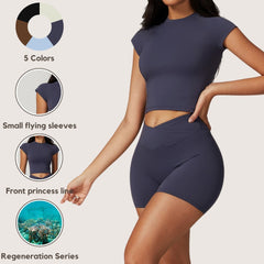 Freemyself high-Support Recycled Crop Top - Women's Quick-Dry Fitness Tee with Mini Cap Sleeves | Running, Yoga, Gym Workout