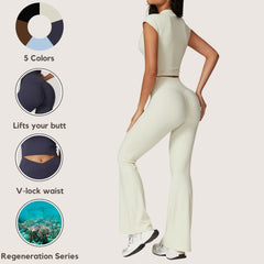Freemyself recycled Flared Yoga Pants - Women's Naked Feel High-Waist with Butt Lift Tech | Quick-Dry Wide Leg Lounge