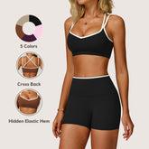 Contrast-Color Nude-Feel Sports Bra Quick-Dry Fitted Cross-Back Sports Tank Top Running Fitness Sports Bra