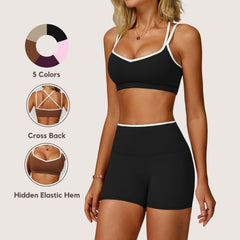 Contrast-Color Nude-Feel Sports Bra Quick-Dry Fitted Cross-Back Sports Tank Top Running Fitness Sports Bra