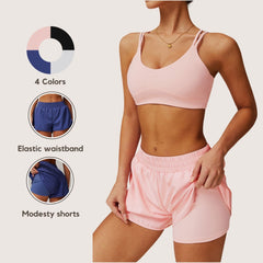 Freemyself Bare-Skin Quick-Dry Yoga Shorts Faux Two-Piece Athletic Butt-Lifting Shorts Running Fitness Yoga Pants