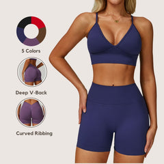 Freemyself Seamless Knit Yoga Shorts for Women with V-Shaped Waistband Outerwear Running Sports Quick-Dry Fitness Pants