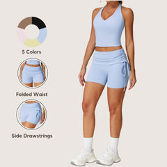 Freemyself High-Waisted Naked-Feel Tight-Fitting Yoga Shorts with Drawstring Outerwear Casual Pants Pilates Workout Shorts for Women