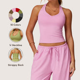 Freemyself Brushed Yoga Tank Top V-Neck Fitted Back-Flattering Sports Bra Running Workout Fitness Tank