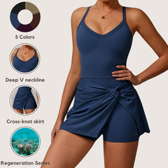 Freemyself recycled Tennis Skirt - Women's Built-in Shorts with Twist Knot & Cutout Back | Anti-Slip Quick-Dry Dress