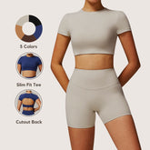 Freemyself Quick-Dry Crew Neck Yoga Short Sleeve Open-Back Tight-Fitting Top for Running, Sports, and Fitness