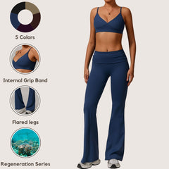 Freemyself recycled Yoga Set - Women's Street-Ready Strappy Bra & Flared Leggings | Gym to Street Running