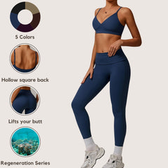 Freemyself recycled Yoga Set - Women's Street-Ready Strappy Bra & Skinny Leggings | Gym to Street Running