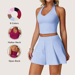 Freemyself Bare-Skin Yoga Tank Top Back-Flattering Quick-Dry Halter Neck Sports Bra Running Fitness Workout Tank Top