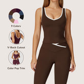 Freemyself Form-Fitting Nude-Feel Contrast-Color Sports Tank Top for Women Backless Yoga Tank Top Fitness Wear Outer Layer Sports Top