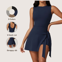 Freemyself Two-Piece Style Anti-Exposure Tight-Fitting Sports Dress Slimming Strappy Casual Fitness Backless Yoga Tennis Skirt