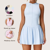 Freemyself Two-Piece Style Stand Collar Dress Outdoor Running Anti-Exposure Underlayer A-Line Skirt Hem Tennis Skirt