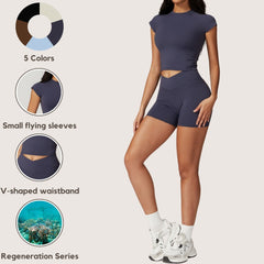 Freemyself recycled Yoga Set - Women's Quick-Dry Short Sleeve Top & Workout Shorts | Street-Ready Workout Outfit