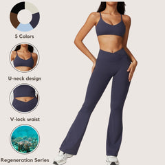 Freemyself recycled Yoga Set - Women's Quick-Dry Fitness Outfit with Strappy Bra & Flared Leggings | Running, Gym Wear
