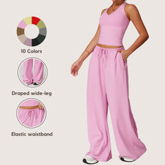 Freemyself Brushed-Finish Long Pants Draped Wide-Leg Relaxed Casual Pants Women's Athletic Fitness Elastic Drawstring Trousers