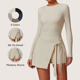 Freemyself Two-Piece Style Anti-Exposure Tight-Fitting Sports Dress Sexy Slit with Straps U-Shaped Back Tennis Skirt