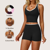 Freemyself Contrast-Trim Sports Bra for Women Bare-Back Lace-Up Sports Bra Tight-Fitting Running & Fitness Top