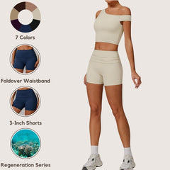 Freemyself recycled Yoga Shorts - Women's Fold-Over High-Waist with Lifting Fit | Quick-Dry Running & Gym