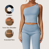 Freemyself Brushed Fleece Asymmetric One-Shoulder Twist Yoga Tank Top Sports Waist-Defining Shaping Casual Running Fitness Tank