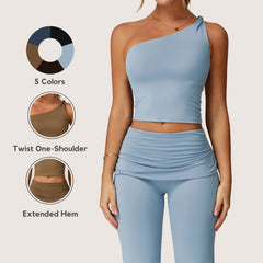Freemyself Brushed Fleece Asymmetric One-Shoulder Twist Yoga Tank Top Sports Waist-Defining Shaping Casual Running Fitness Tank