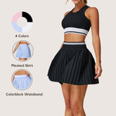 Freemyself High-Waisted A-Line Fitness Skirt with Contrasting Color Blocking Short Pleated Tennis Skirt with Anti-Exposure Design