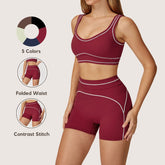 High-Waisted Athletic Shorts Color-Blocked Casual Yoga Shorts Outdoor Running Fitness Shorts