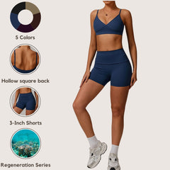 Freemyself recycled Yoga Set - Women's Street-Ready Strappy Bra & Workout Shorts | Gym to Street Running