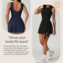 Freemyself Two-Piece Style Anti-Exposure Tight-Fitting Sports Dress Slimming Strappy Casual Fitness Backless Yoga Tennis Skirt