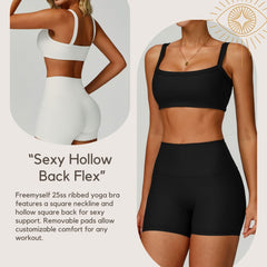 Freemyself Double-Strap Ribbed Yoga Bra with Cutout Back, Form-Fitting Sports Top for Outerwear, Running & Fitness Wear