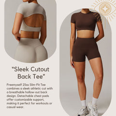 Freemyself Quick-Dry Crew Neck Yoga Short Sleeve Open-Back Tight-Fitting Top for Running, Sports, and Fitness