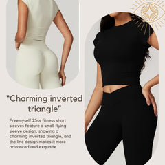 Freemyself high-Support Recycled Crop Top - Women's Quick-Dry Fitness Tee with Mini Cap Sleeves | Running, Yoga, Gym Workout