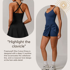Freemyself recycled Tennis Skirt - Women's Built-in Shorts with Twist Knot & Cutout Back | Anti-Slip Quick-Dry Dress