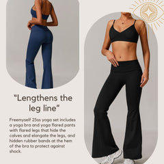 Freemyself recycled Yoga Set - Women's Street-Ready Strappy Bra & Flared Leggings | Gym to Street Running