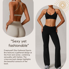 Freemyself Quick-Dry V-Neck Yoga Bra Cross-Back Gathered Underwire Sports Bra for Running & Fitness