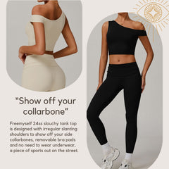 Freemyself recycled Asymmetric Yoga Tank - Women's Single-Shoulder Workout Top | Street-Ready Running & Gym
