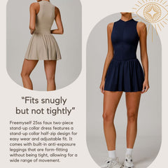 Freemyself Two-Piece Style Stand Collar Dress Outdoor Running Anti-Exposure Underlayer A-Line Skirt Hem Tennis Skirt