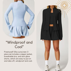 Freemyself Sunscreen Yoga Set Quick-Dry Breathable Cool-Touch Sportswear Women's Running Fitness Three-Piece Set