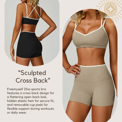 Contrast-Color Nude-Feel Sports Bra Quick-Dry Fitted Cross-Back Sports Tank Top Running Fitness Sports Bra