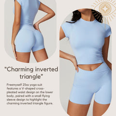 Freemyself recycled Yoga Set - Women's Quick-Dry Short Sleeve Top & Workout Shorts | Street-Ready Workout Outfit