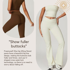 Freemyself recycled Flared Yoga Pants - Women's Naked Feel High-Waist with Butt Lift Tech | Quick-Dry Wide Leg Lounge