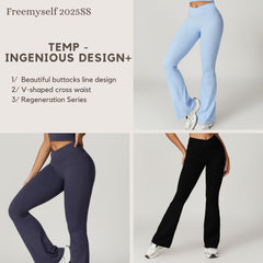 Freemyself recycled Flared Yoga Pants - Women's Naked Feel High-Waist with Butt Lift Tech | Quick-Dry Wide Leg Lounge