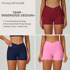 Bare-Skin High-Waisted Yoga Shorts Cross-Front Waistband Tight-Fit Yoga Pants Outdoor Running Cycling Sports Shorts