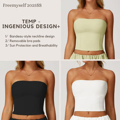 Freemyself Sun Protection Yoga Tank Top Nude-Feel Quick-Dry Breathable Strapless Sports Running Fitness Tank