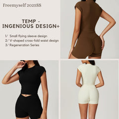 Freemyself recycled Yoga Set - Women's Quick-Dry Short Sleeve Top & Workout Shorts | Street-Ready Workout Outfit