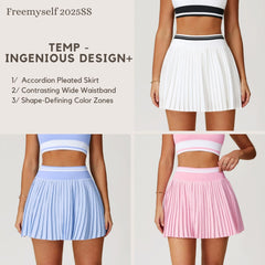 Freemyself High-Waisted A-Line Fitness Skirt with Contrasting Color Blocking Short Pleated Tennis Skirt with Anti-Exposure Design