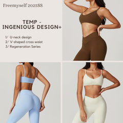 Freemyself recycled Yoga Set - Women's Quick-Dry Fitness Outfit with Strappy Bra & Flared Leggings | Running, Gym Wear