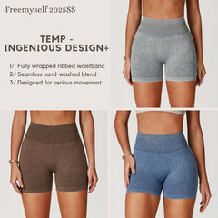 Freemyself Seamless Sandwashed Yoga Shorts High-Waisted Butt-Lifting Shorts Tight-Fitting Running Sports Fitness Yoga Pants