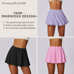 Freemyself Ice-Cool UV-Protective High-Waisted Yoga Skirt (Two-Piece Style) Tennis Sports Fitness Quick-Dry Sun Protection Skirt